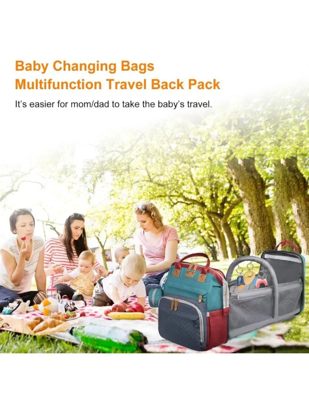 Stylish Waterproof Diaper Bag Backpack with Changing Station & USB Port - Large